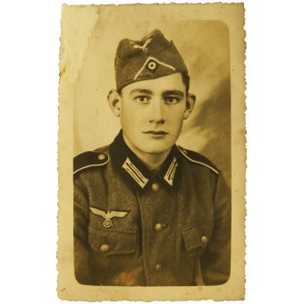 Wehrmacht soldier Nikolaus Mayer in M36 uniform and garrison cap. Espenlaub militaria